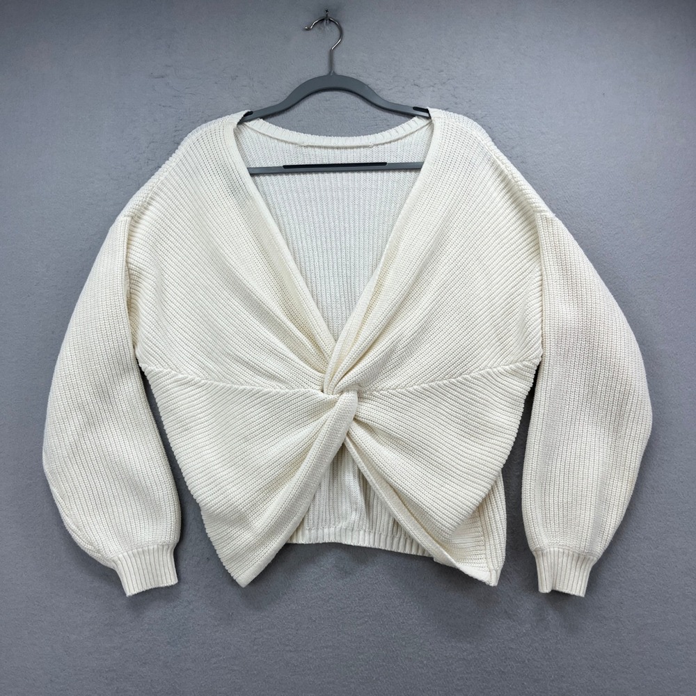 Eloquii Elements Cardigan Women 14/16 Ivory Cream Knit Twist Tie Front Boho Cozy